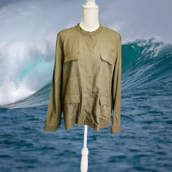 NWT Kobi Halperin ‘Starla’ Snap Up Jacket in Olive Green Linen-Blend Size XL - Picture 1 of 13